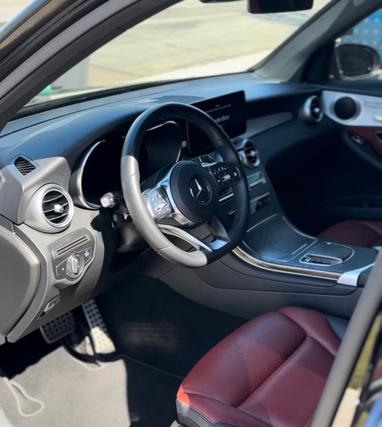 Mercedes interior with red leather after detailing