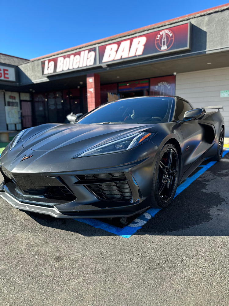 Satin grey Corvette after a full exterior detail